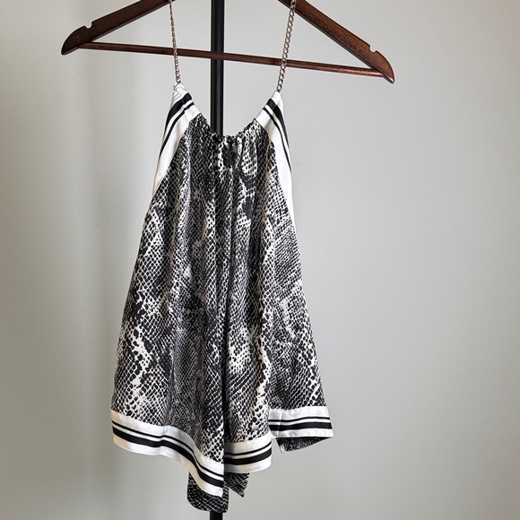 Express Snake Print Gold Chain Halter Top Handkerchief Hem Tie Back. Size XS - Picture 3 of 9